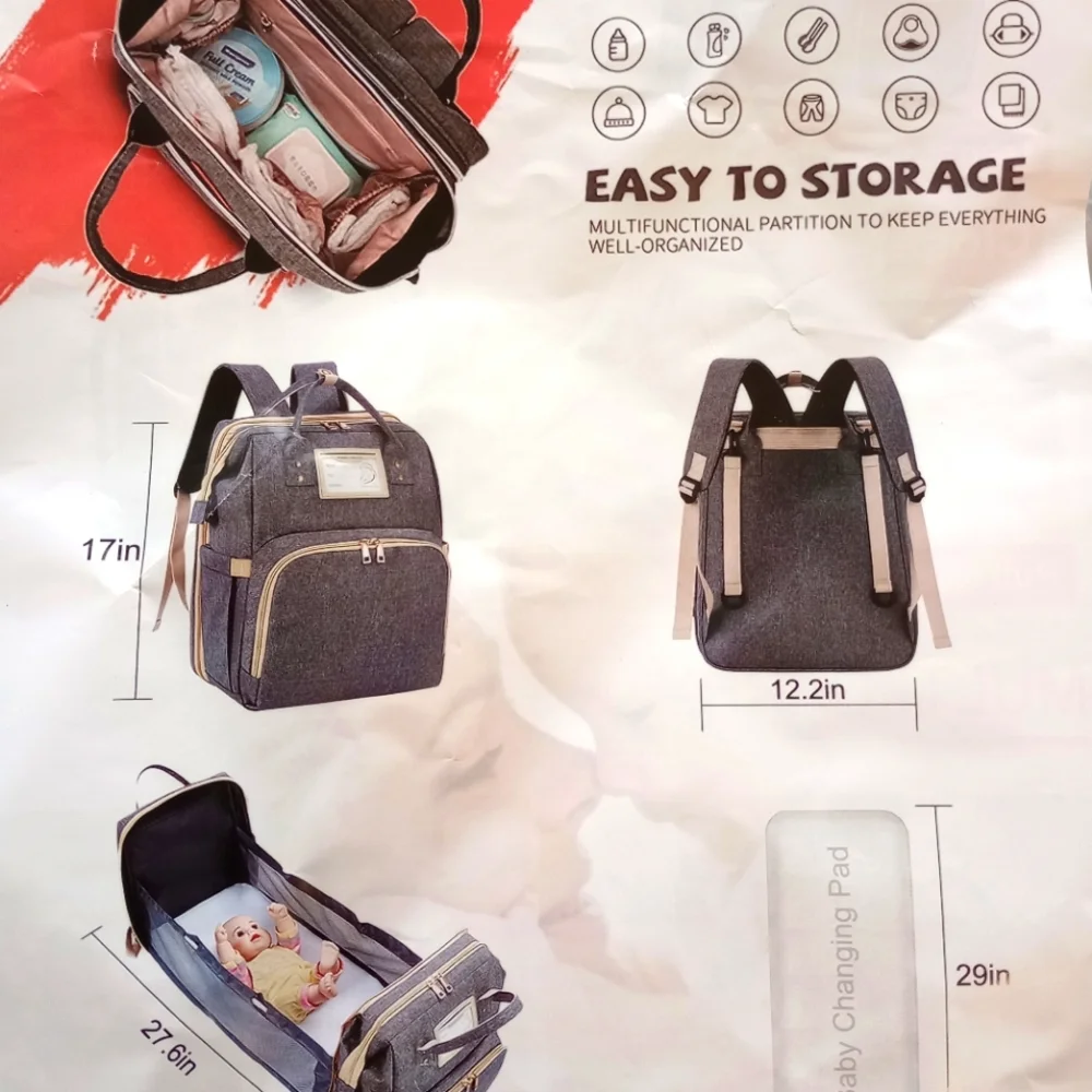 USB Portable Multi-function Bed Bag Two-in-one Diaper Bag Baby Bag Multifunction
